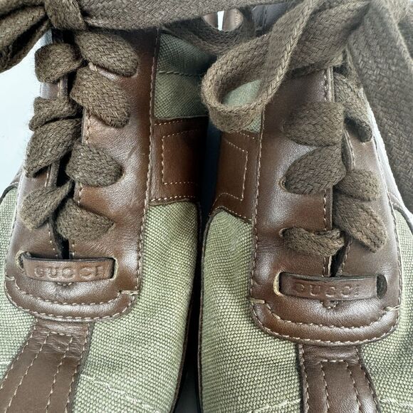 Gucci Olive Green Canvas and Leather Sneakers Size 5.5B EU35.5 Casual Sport VTG - Picture 8 of 16
